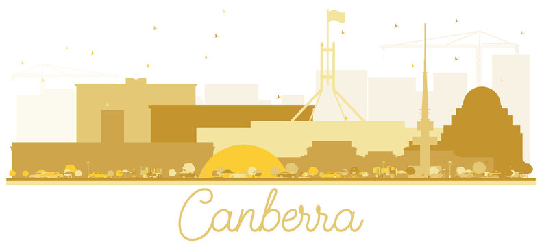 Canberra Australia City skyline Golden silhouette.