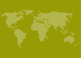 Fototapeta na wymiar Gelb grüne Weltkarte mit weißen Punkten