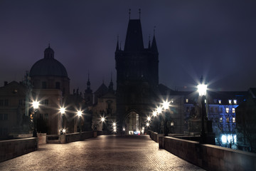 Fototapeta na wymiar Charles Bridge in Prague at night.
