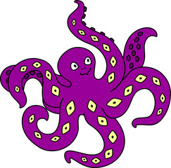Purple cartoon octopus on white background