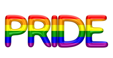 Pride word made from shiny LBGT gay pride rainbow letters. 3D Rendering