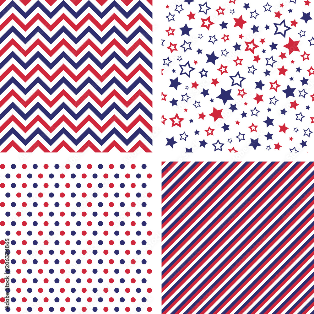 Wall mural set of us style vector seamless patterns