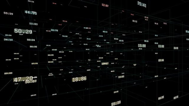 4k Business Data wall,Financial figures in cyberspace.Data technological network crunching numbers,Stock Market.