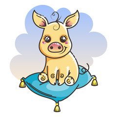 Cute cartoon baby golden pig