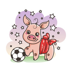 Obraz na płótnie Canvas Cute cartoon pig with a soccer ball. Vector illustration.