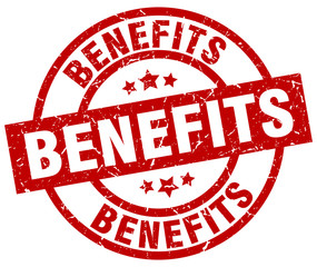 benefits round red grunge stamp