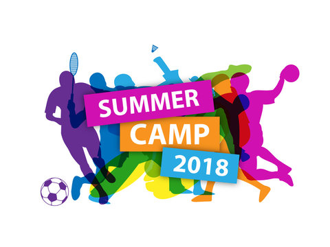 SUMMER CAMP 2018 Banner with sports silhouettes