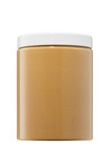 Jar of peanut butter, empty, without label, isolated on white background