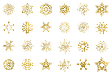 Golden snowflakes isolated
