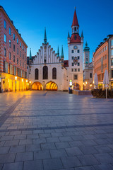 Fototapeta na wymiar Munich. Cityscape image of Marien Square in Munich, Germany during twilight blue hour.