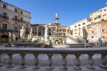 Fountain of shame on  Piazza Pretoria, Palermo, Italy