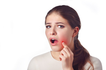  Dental care and toothache.Teeth Problem. Woman Feeling Tooth Pain. Closeup Of Beautiful Sad Girl...