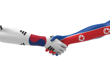 North Korean and South Korean Handshake Bilateral talks 3D render