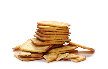 Salty crackers with sesame isolated on white background, top view