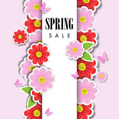 Spring sale background with beautiful flower, vector illustration template