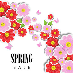 Spring sale background with beautiful flower, vector illustration template