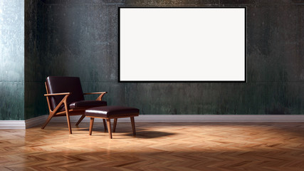 Modern bright interiors apartment with mockup poster frame 3D rendering illustration