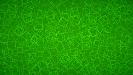 Abstract background of randomly arranged contours of squares in green colors.