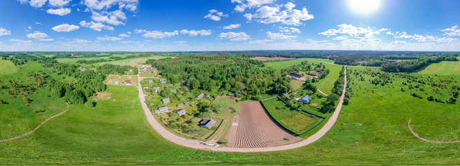Equirectangular panorama of belorussian countryside.  Panorama 360°