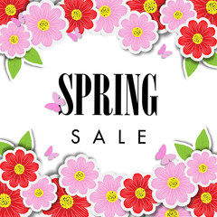 Spring sale background with beautiful flower, vector illustration template