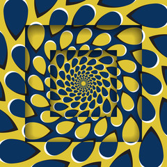 Moving square frames with a circular spiral pattern. Optical illusion background.