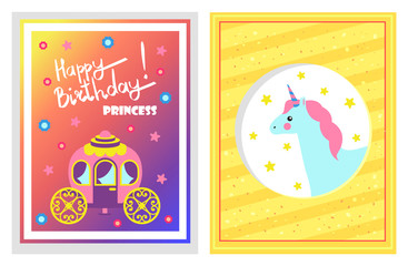 Happy Birthday Unicorn Card Vector Illustration