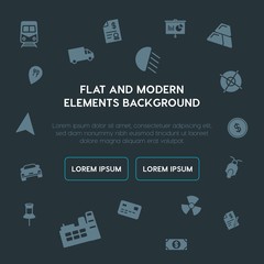business, transports, industry, location fill vector icons and elements background concept on dark background. Multipurpose use on websites, presentations, brochures and more