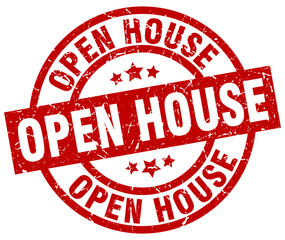 open house round red grunge stamp