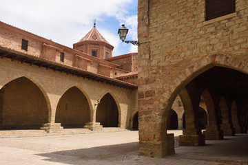 Fototapeta premium square of Cristo Rey, Cantavieja, Alto Maestrazgo, Teruel province, Aragon, Spain