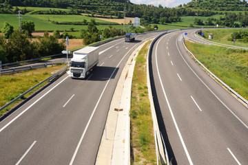view of the ,Eix Transversal de Catalunya ,motorway near Montfalco Murallat, LLeida province,...