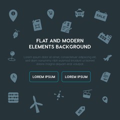business, transports, industry, location fill vector icons and elements background concept on dark background.Multipurpose use on websites, presentations, brochures and more