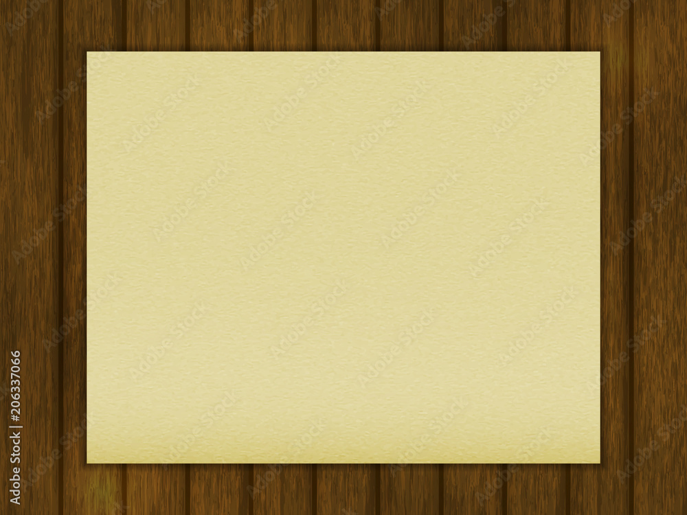Aufkleber template for your design. a blank sheet of paper on a wooden table. realistic style. vector illustra