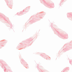 Watercolor seamless pattern with feathers.