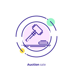 Finance auction line art icon, business case judgement vector art, outline digital bargain illustration