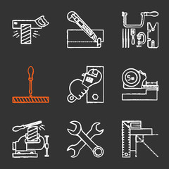 Construction tools chalk icons set