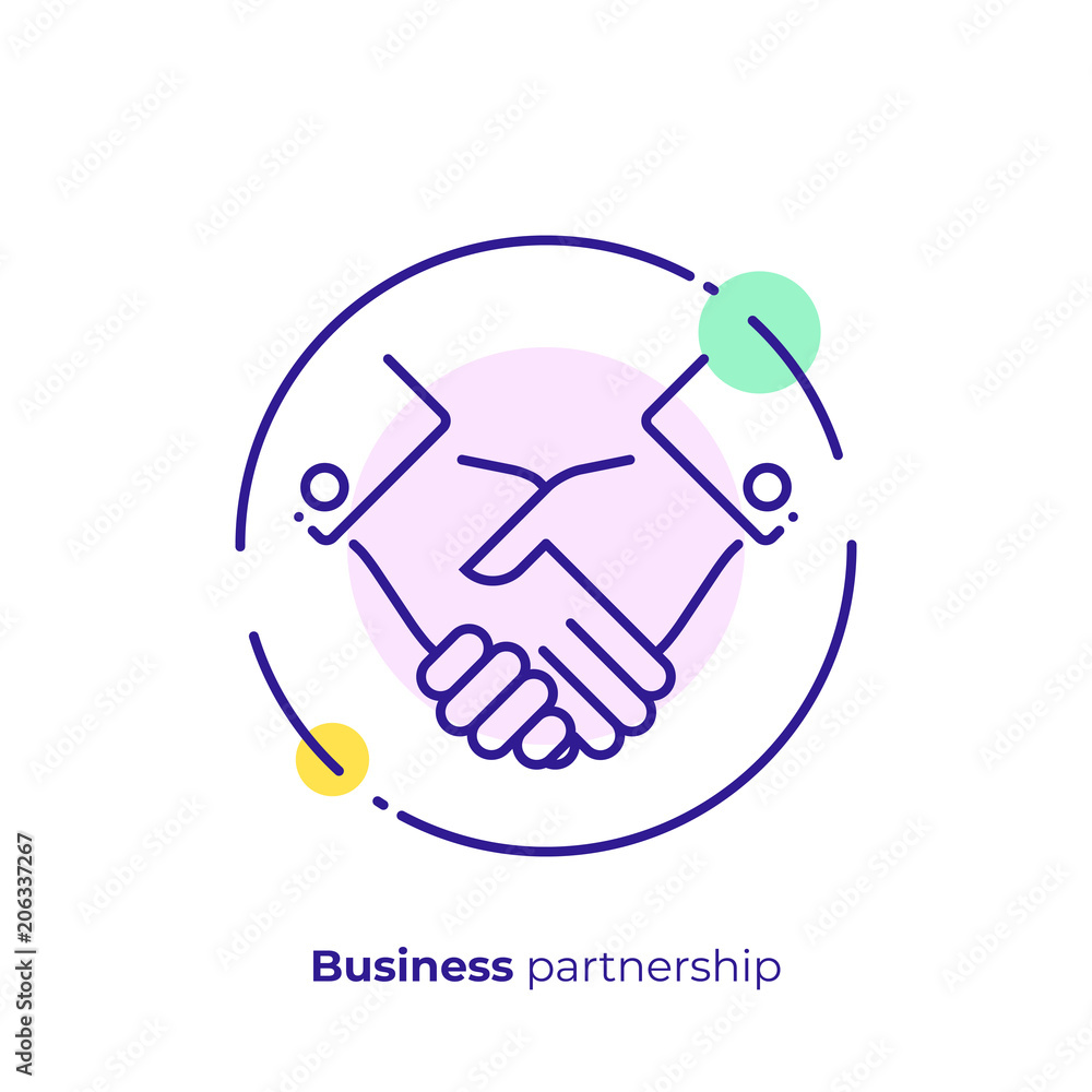 Poster line art handshake. team building. scalable vector icon in modern lineart style. outline elements ve
