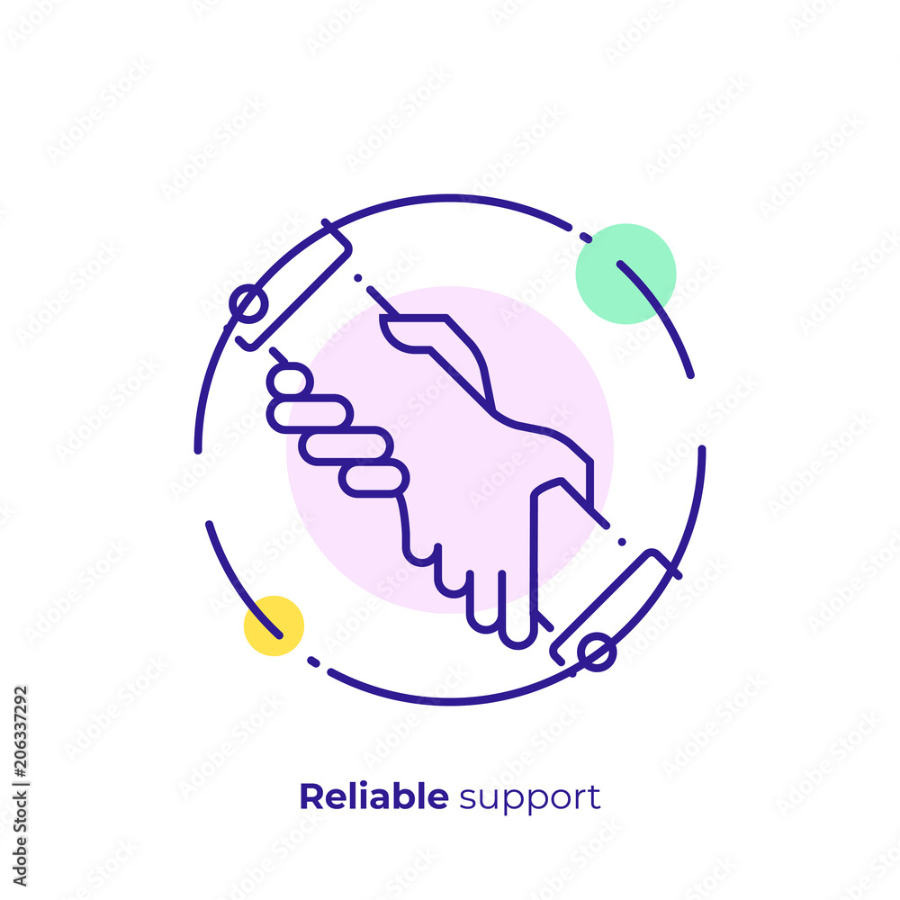 Poster line art assistant hands. team building. scalable vector icon in modern lineart style. outline eleme