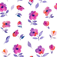 Fototapeta na wymiar Watercolor seamless pattern with pink flowers.