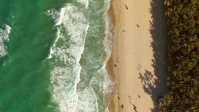 Aerial view of people walking on the beach in Brazil.