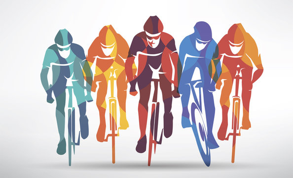 cycling race stylized background, cyclist vector silhouettes