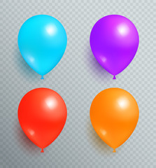 Set Flying Balloons of Blue Purple Red and Orange