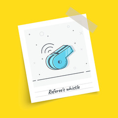 Photo frame on sticky tape with whistle. Trendy flat vector on yellow background. Vector Illustration.