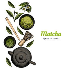 Vector frame with tea. Japanese tea ceremony. Matcha tea. Vintage style