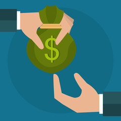 hands with money bag vector illustration design
