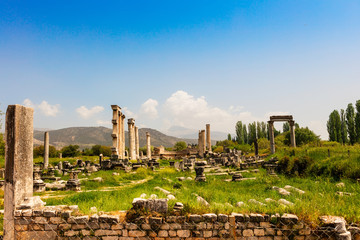 Archaeological site of Helenistic city of Aphrodisias in  western Anatolia, Turkey, the Tetrastoon area.