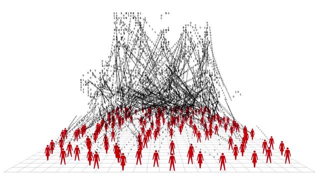 Streams of data are collected from people to form the words Big Data.