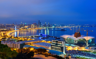 Night view of the city and Baku boulevard. Baku. Azerbaijan