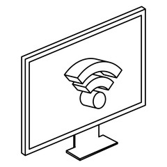 computer display with wifi signal isometric vector illustration design