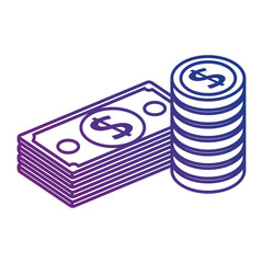 bills dollars and coins money isometric vector illustration design