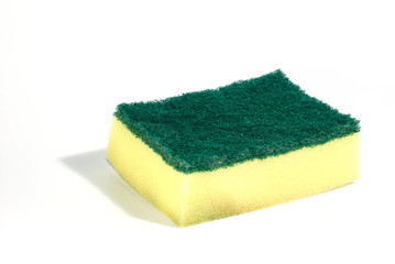 Used scrub sponge on white background with light from right side, green and yellow layers